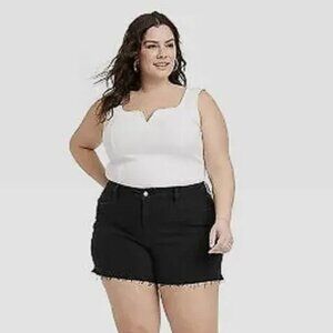 Black Denim Midi Shorts High Rise - Frayed Edge - Size 26, 4" Inseam - Target